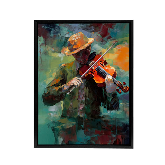 Violinist Musician Playing Violin Music Black Framed Canvas Wall Art Print