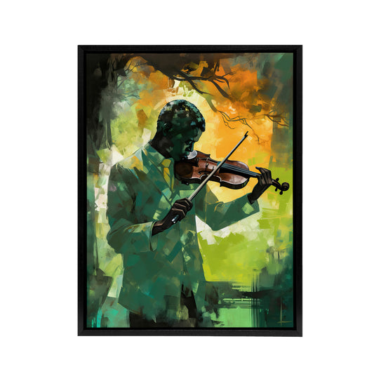 Jazz Violin Player Street Musician Black Framed Canvas Wall Art Print