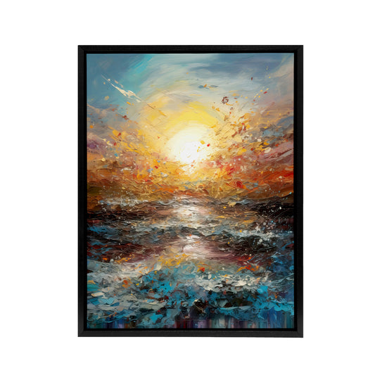 Sunrise At Sea Abstract Seascape Black Framed Canvas Wall Art Print