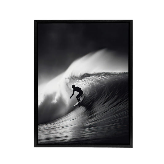 Surfer Riding A Big Wave Photograph Black Framed Canvas Wall Art Print