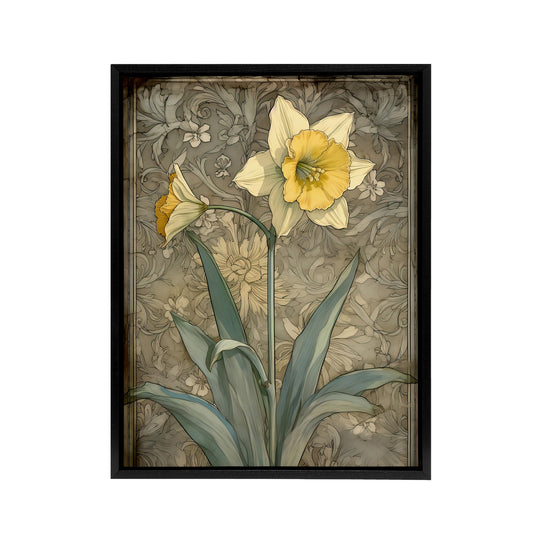 Daffodil Flower Art Nouveau Black Framed Canvas Wall Art Print