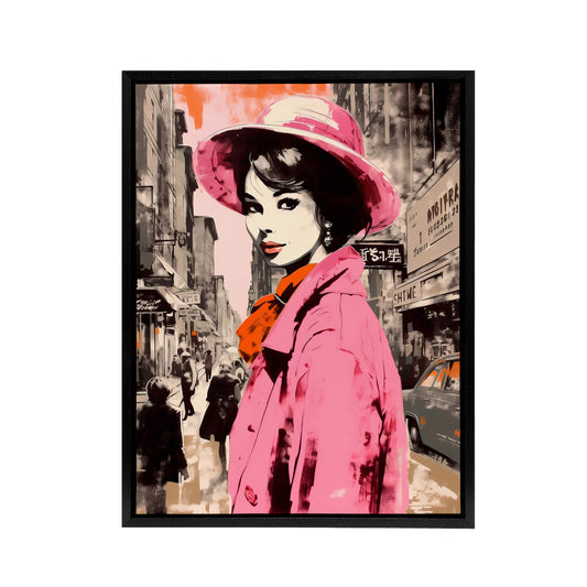 Woman Retro Fashion Vintage Advert Style Black Framed Canvas Art Print
