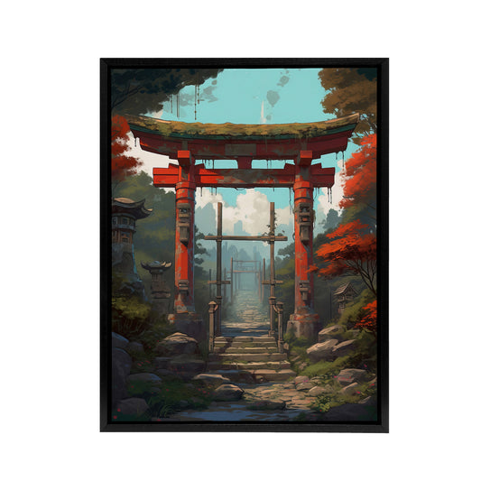 Japanese Torii Gate To Shinto Shrine Black Framed Canvas Wall Art Print