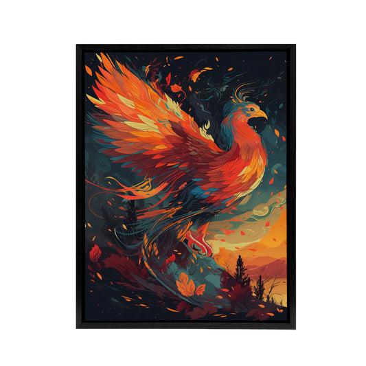 Phoenix Bird Spreading Wings Black Framed Canvas Wall Art Print