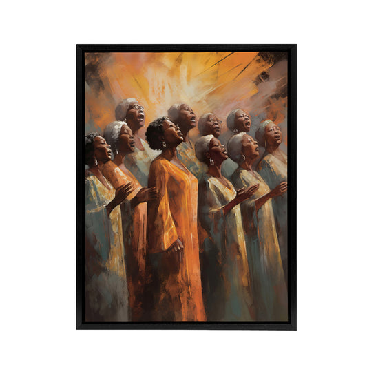 African Country Gospel Music Choir Black Framed Canvas Wall Art Print