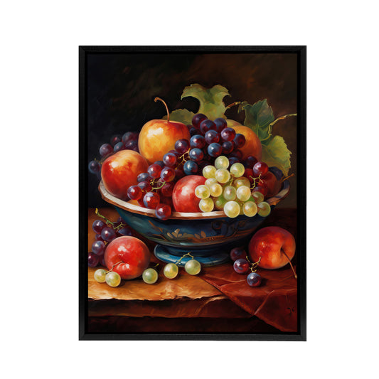 Classical Still Life Fruit Bowl Kitchen Decor Black Framed Canvas Art