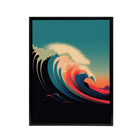 Rainbow Colour Surf Wave Ocean Bauhaus Black Framed Canvas Wall Art Print
