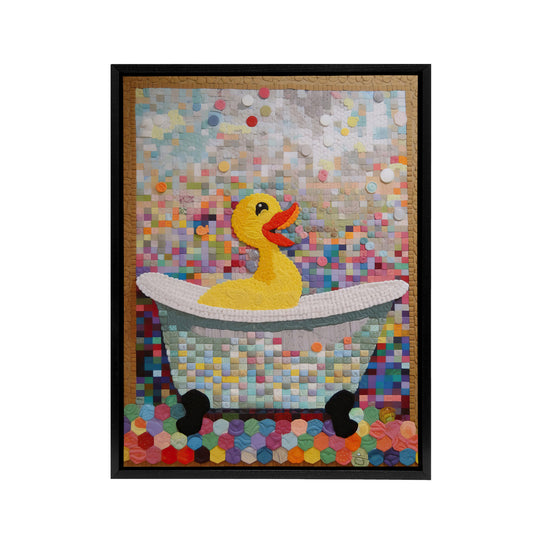 Rubber Duck Bath Time Bathroom Nursery Black Framed Canvas Wall Art Print