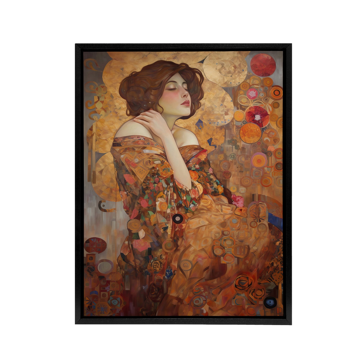 The Dreamer Klimt Inspired Woman Portrait Black Framed Canvas Art Print