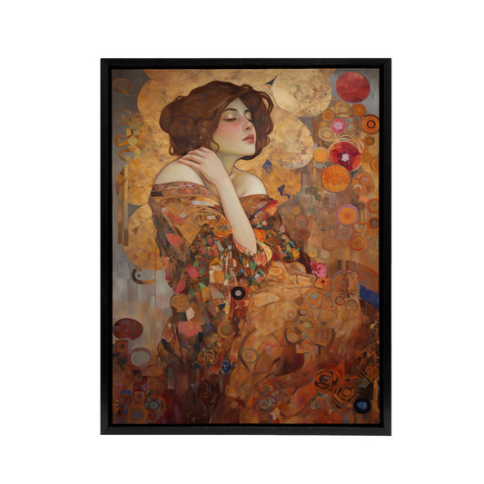 The Dreamer Klimt Inspired Woman Portrait Black Framed Canvas Art Print