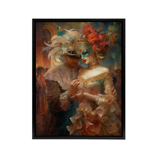 Venetian Masked Ball Romantic Black Framed Canvas Wall Art Print