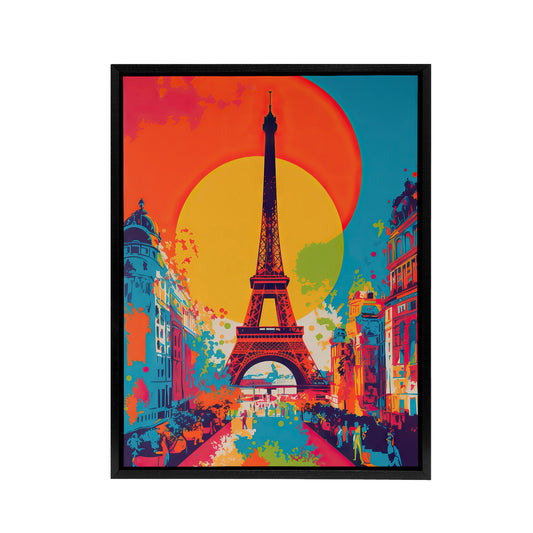 Eiffel Tower Paris Sunset Vibrant Pop Art Black Framed Canvas Art Print