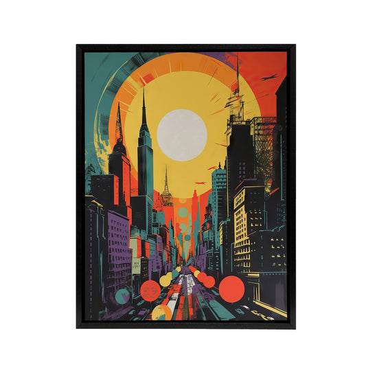 Wall Street New York Cityscape Sunrise Black Framed Canvas Wall Art Print