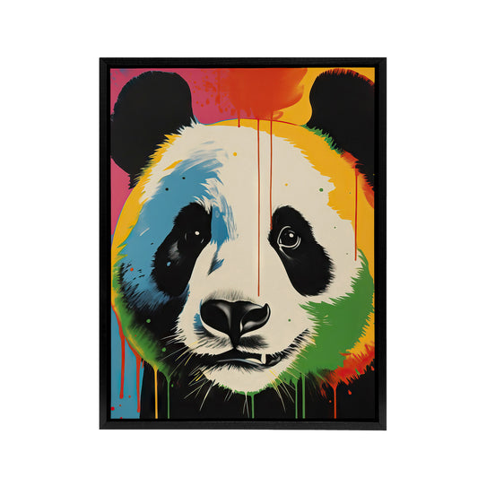 Panda Bear Colourful Kids Bedroom Black Framed Canvas Wall Art Print
