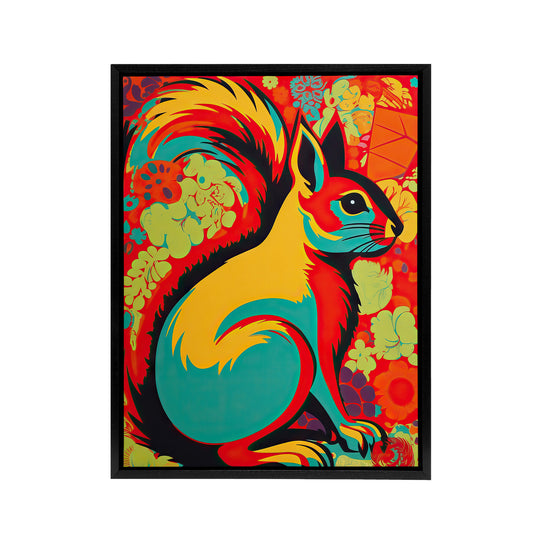 Vibrant Squirrel Colourful Abstract Black Framed Canvas Wall Art Print