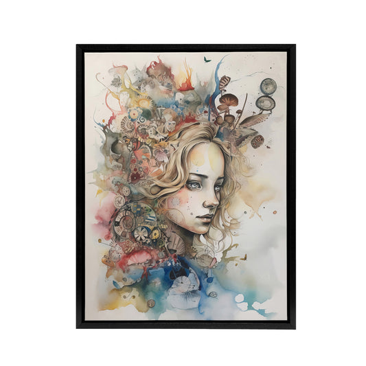 Alice Portrait in Wonderland Black Framed Canvas Wall Art Print