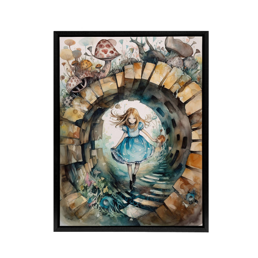 Alice In Wonderland Watercolour Black Framed Canvas Wall Art Print