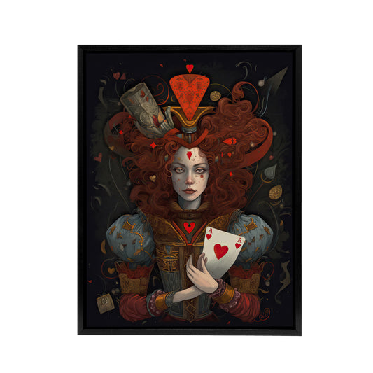 Wonderland Queen Of Hearts Portrait Black Framed Canvas Wall Art Print