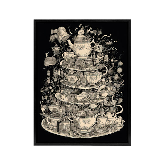 Alice Adventures In Wonderland Tea Party Black Framed Canvas Art Print