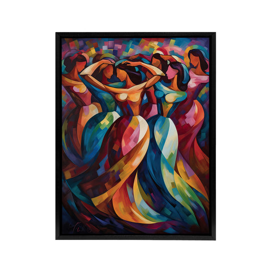 Latino Merengue Dancers Colourful Black Framed Canvas Wall Art Print