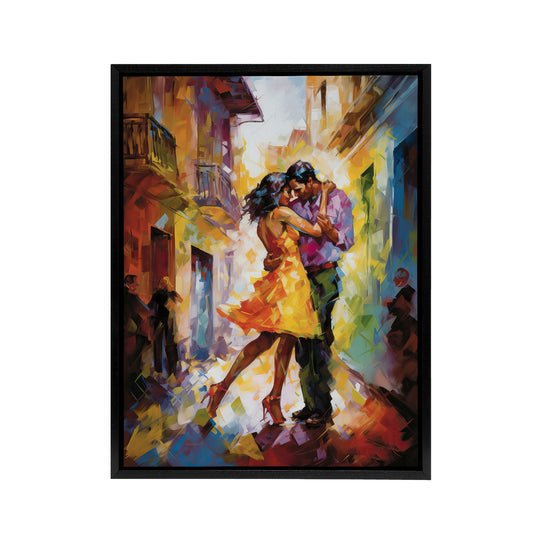 Salsa Latin Street Dance Colourful Black Framed Canvas Wall Art Print