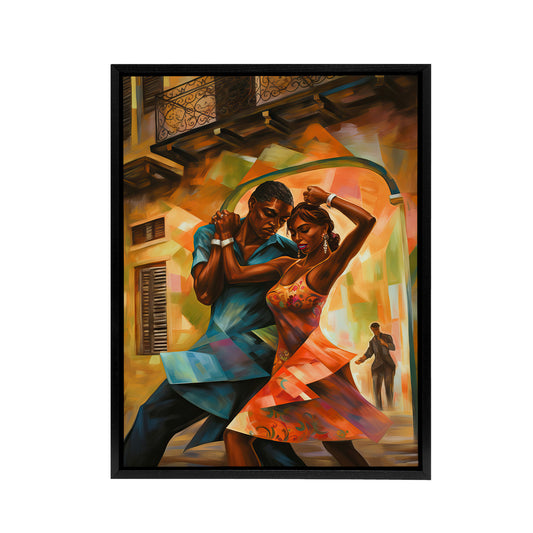 Salsa Cuban Street Dance Colourful Black Framed Canvas Wall Art Print