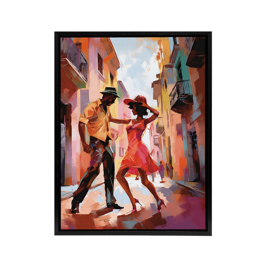 Salsa Street Dance Mambo Colourful Black Framed Canvas Wall Art Print