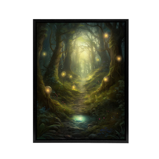Fairy Land Enchanted Forest Path Fantasy Black Framed Canvas Art Print