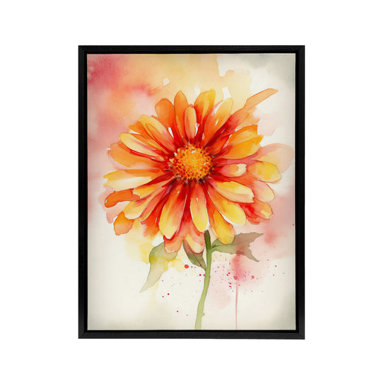 Gerbera Daisy Flower Watercolour Black Framed Canvas Wall Art Print