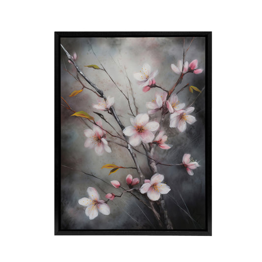 Cherry Blossom Tree Branch Black Framed Canvas Wall Art Print