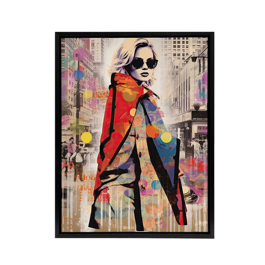 New York Fashion Advert Pop Collage Black Framed Canvas Wall Art Print