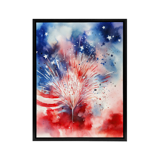 Stars And Stripes USA Fireworks Black Framed Canvas Wall Art Print