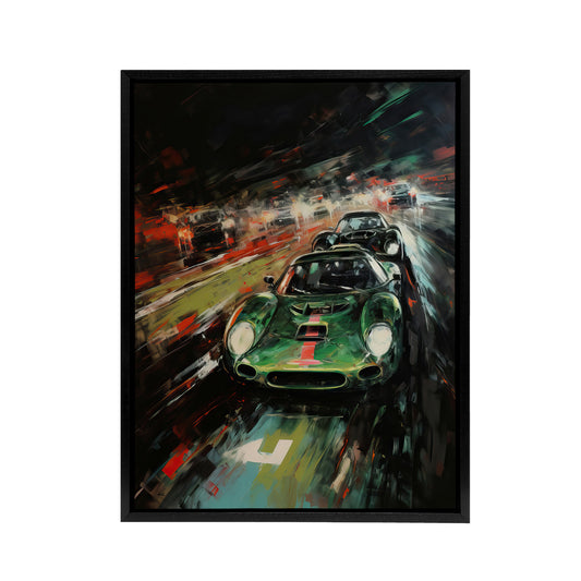 Classic Sports Car Night Race Racing Black Framed Canvas Wall Art Print