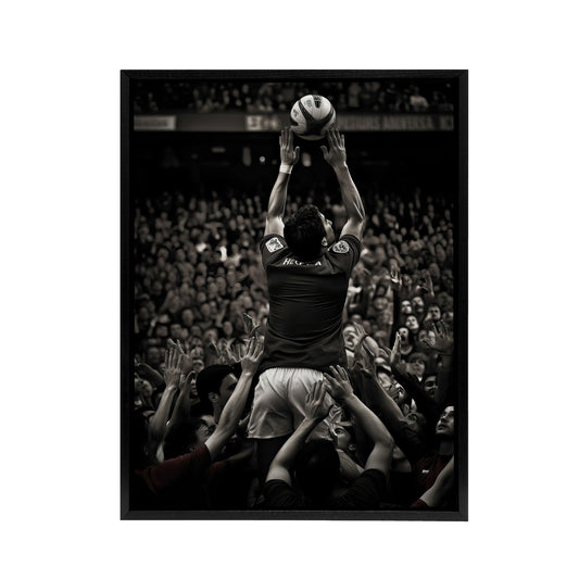 Rugby Sport Lineout Catch Black Framed Canvas Wall Art Print