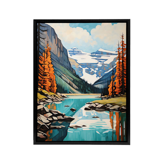 Lake Louise Banff in Autumn Canada Black Framed Canvas Wall Art Print