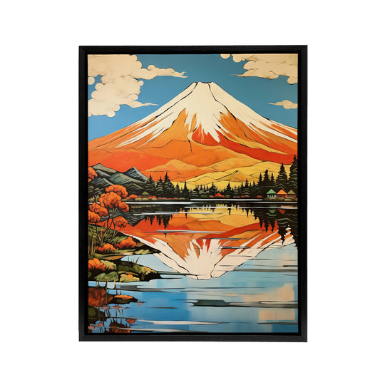 Mount Fuji Lake Reflection Black Framed Canvas Wall Art Print