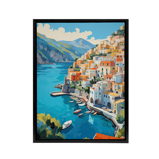 Amalfi Coast Italy Coastal Landscape Black Framed Canvas Wall Art Print