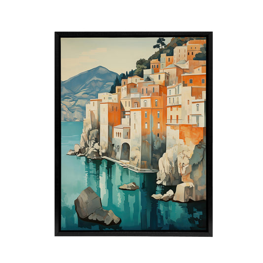 Amalfi Coast Coastal Village Houses Italy Black Framed Canvas Art Print