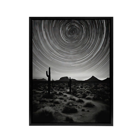 Desert Landscape Star Trail Time Lapse Sky Black Framed Canvas Art Print