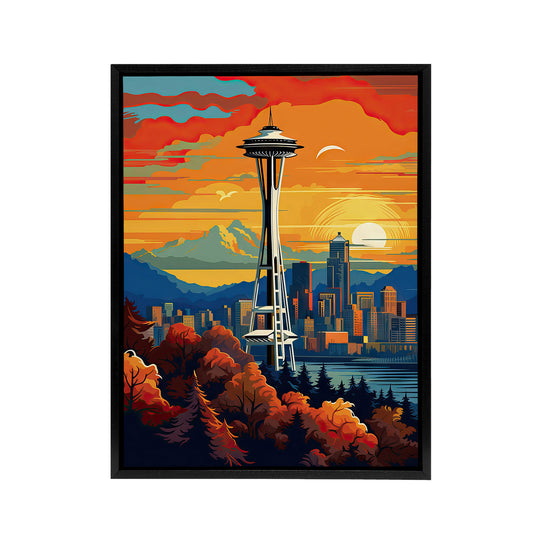 Seattle Washington Space Needle Black Framed Canvas Wall Art Print