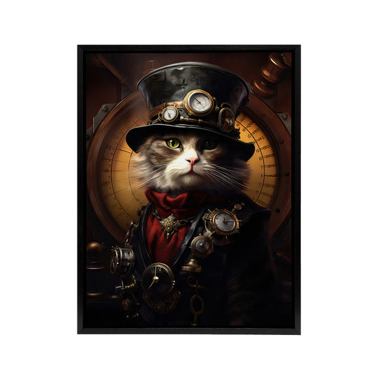 Steampunk Sea Cat Captain Concept Black Framed Canvas Wall Art Print