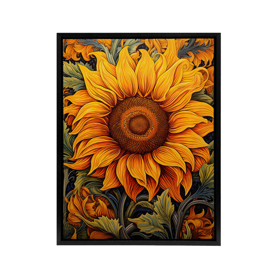 Sunflower Floral Art Nouveau Black Framed Canvas Wall Art Print