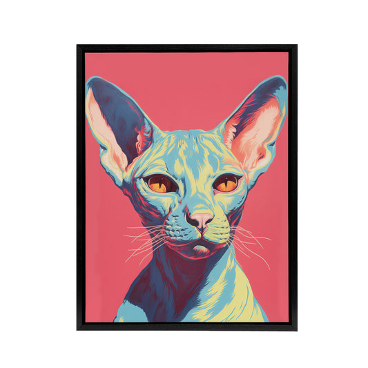 Sphynx Cat Pop Art Pet Portrait Black Framed Canvas Wall Art Print