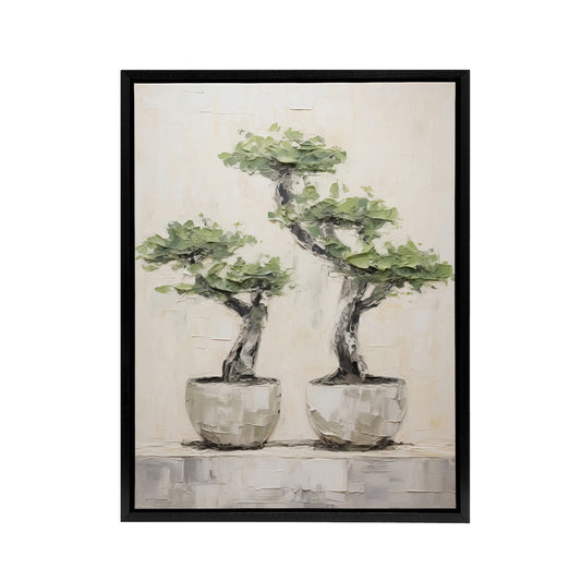 Japanese Bonsai Trees In Pots Black Framed Canvas Wall Art Print