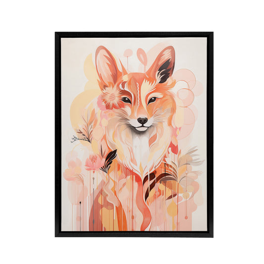 Kitsune Fox Spirit Animal Boho Floral Black Framed Canvas Wall Art Print