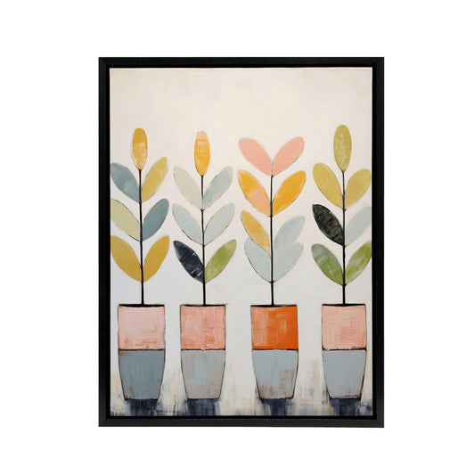 Plant Pots Simple Pastel Boho Black Framed Canvas Wall Art Print