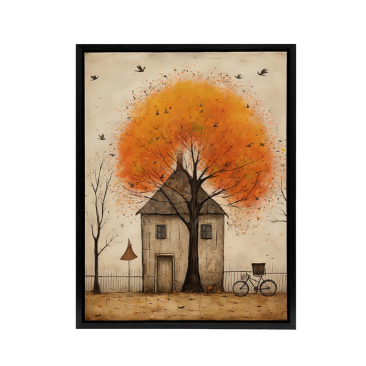 Country House Rural Life in Autumn Black Framed Canvas Wall Art Print