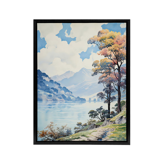 Lake District Landscape in Autumn Black Framed Canvas Wall Art Print
