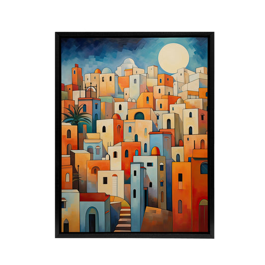 Abstract Morocco Cityscape Black Framed Canvas Wall Art Print