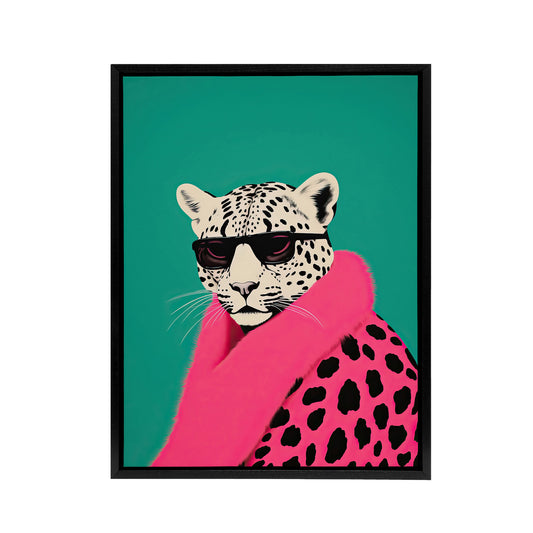 Fashion Cheetah Vibrant Hot Pink Black Framed Canvas Wall Art Print